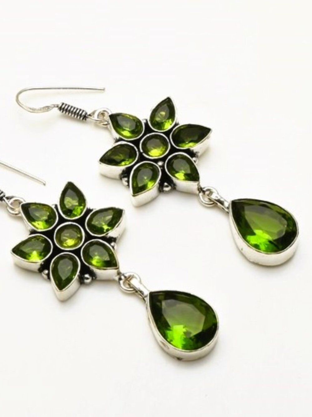 Peridot Gemstone Sterling Silver Drop Dangle Earrings